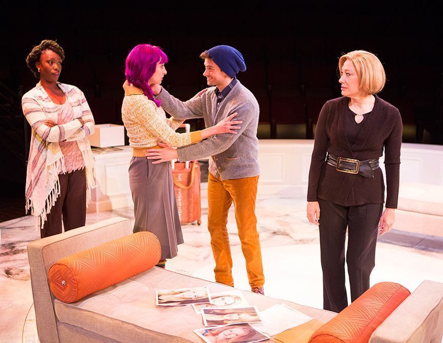 (from left) Carolyn Michelle Smith as Maggie, Lauren Blumenfeld as Claudine, JD Taylor as Henry, and Meg Gibson as Eve in the West Coast premiere of Victoria Stewart's Rich Girl, directed by James Vásquez, May 23 - June 21, 2015 at The Old Globe. Photo by Jim Cox.